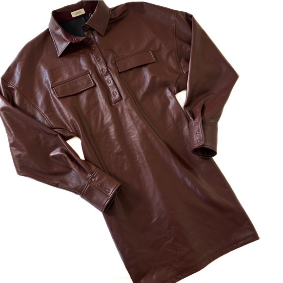 Lapointe Dress Womens Medium Sally Maroon Faux Vegan Leather Mini New - Picture 3 of 11